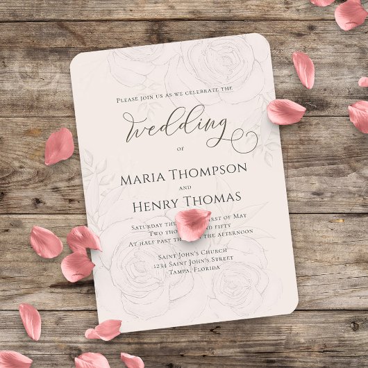 Blush Floral Wedding Script Elegant Einladung