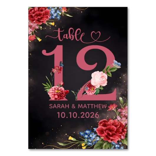 Blush Floral Wedding Table Number  12 Card Tischnummer (Vorderseite)