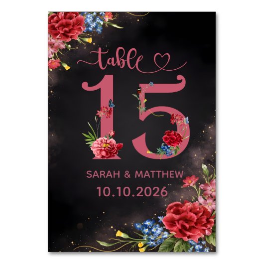 Blush Floral Wedding Table Number 15 Card Tischnummer (Vorderseite)