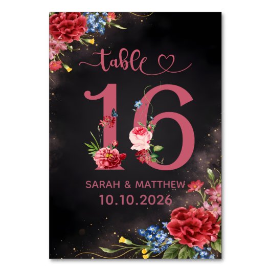 Blush Floral Wedding Table Number 16 Card Tischnummer (Vorderseite)