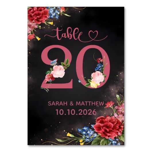 Blush Floral Wedding Table Number 20 Card Tischnummer (Vorderseite)