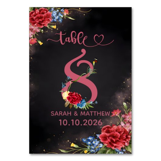 Blush Floral Wedding Table Number 8 Card Tischnummer (Vorderseite)