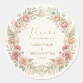 Blush Floral Wedding Thank You Runder Aufkleber (Vorderseite)