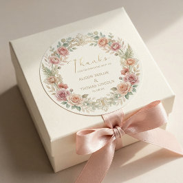 Blush Floral Wedding Thank You Runder Aufkleber