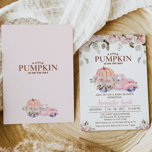 Blush Floral Weibchen Little Pumpkin Baby Dusche Einladung