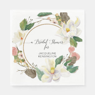 Blush Floral White Magnolia Wasserfarben Serviette