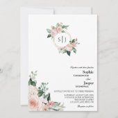 Blush Floral White Monogramm alle in einer Hochzei Einladung (Vorderseite)