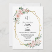 Blush Floral White Simple Monogram Details Hochzei Einladung (Vorderseite)