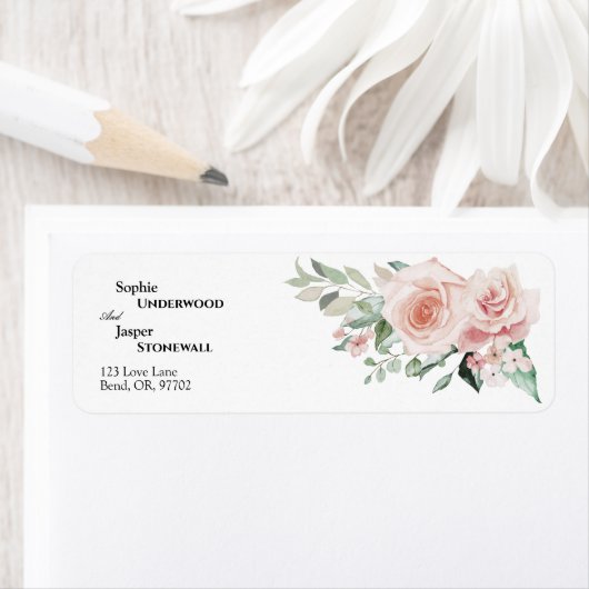 Blush Floral White Wedding Return Address Label (Insitu)