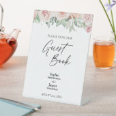 Blush Floral White Wedge Guest Book Sign Sockelschild (In Situ)