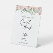 Blush Floral White Wedge Guest Book Sign Sockelschild (Vorderseite)