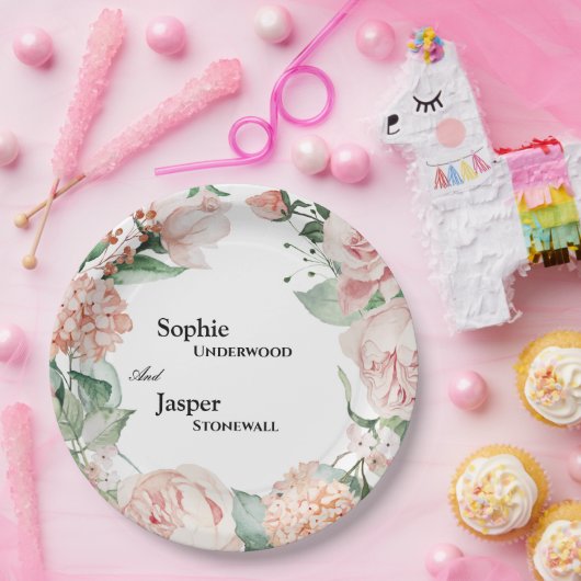 Blush Floral White Wedpaper Teller (Party)