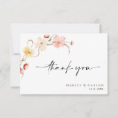 Blush Floral Wildflower Elegant Script Wedding Dankeskarte (Vorderseite)