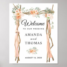 Blush Floral Wood Arbour Arch Wedding Willkommensz Poster