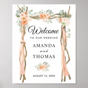 Blush Floral Wood Arbour Arch Wedding Willkommensz Poster