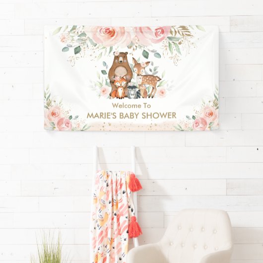 Blush Floral Woodland Animal Baby Dusche Hintergru Banner (Insitu)