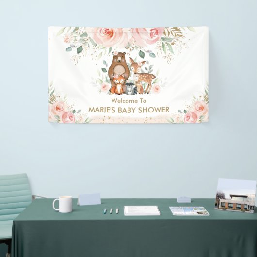 Blush Floral Woodland Animal Baby Dusche Hintergru Banner (Messeveranstaltung)
