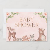 Blush Floral Woodland Animals Baby Dusche Einladung (Rückseite)