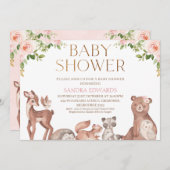 Blush Floral Woodland Animals Baby Dusche Einladung (Vorne/Hinten)