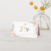 Blush Floral Woodland Animals Baby Dusche Geburtst Platzkarte (Vorderseite)