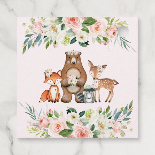 Blush Floral Woodland Forest Animals Baby Girl Geschenkanhänger (Rückseite)