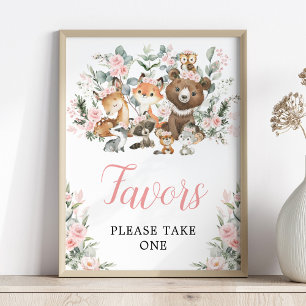 Blush Floral Woodland Tiere Favoriten Zeichen Poster