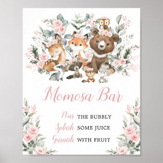 Blush Floral Woodland Tiere Momosa Bar Sign Poster (Vorne)