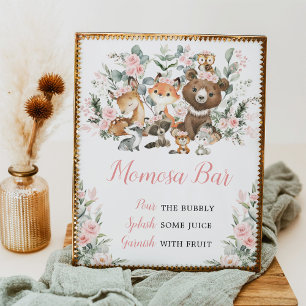 Blush Floral Woodland Tiere Momosa Bar Sign Poster