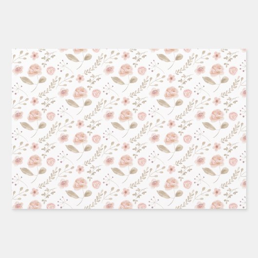 Blush Floral Wrapping Paper Flat Sheet Set 3 Geschenkpapier Set (Vorderseite 2)