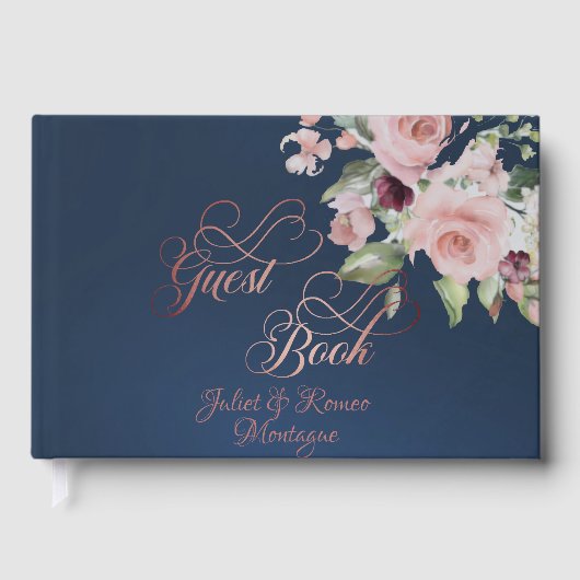 Blush Floral & Wreath - Blue/Rose Gold Gästebuch (Vorderseite)