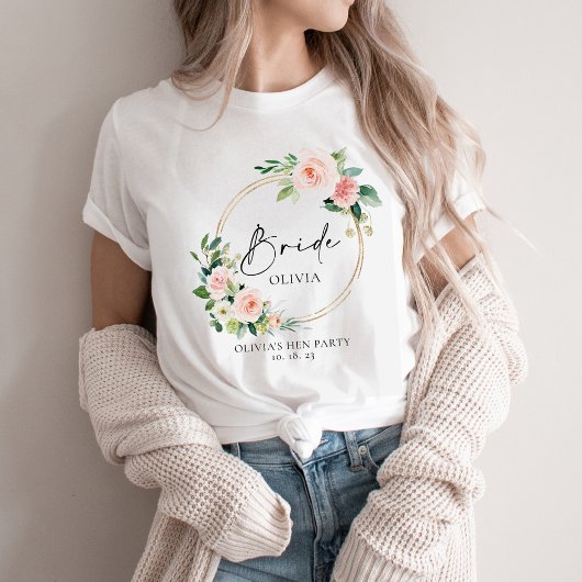 Blush Floral Wreath Bride T-Shirt