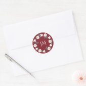 Blush Floral Wreath Burgundy Monogram Wedding Runder Aufkleber (Umschlag)