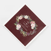 Blush Floral Wreath Burgundy Wedding Serviette (Ecke)
