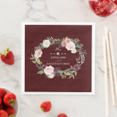 Blush Floral Wreath Burgundy Wedding Serviette (Beispiel)