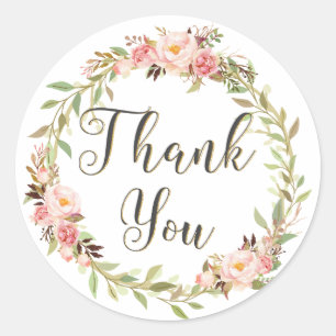 Blush Floral Wreath danke Ihnen Hochzeit Geburtsta Runder Aufkleber