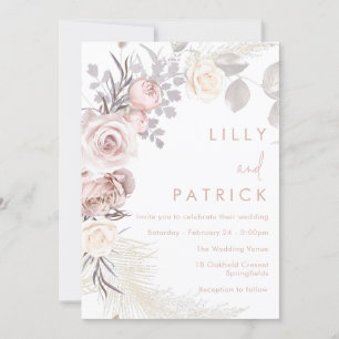 Blush Floral Wreath Modern Boho Wedding Einladung