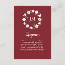 Blush Floral Wreath Monogram Burgundy Wedding Begleitkarte
