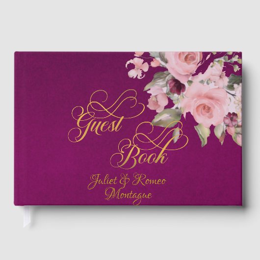 Blush Floral & Wreath - Purple/Gold Gästebuch (Vorderseite)