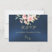 Blush Floral & Wreath RSVP - Blue Karte (Vorderseite)