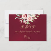 Blush Floral & Wreath RSVP - Burgundy Karte (Vorderseite)