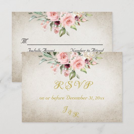 Blush Floral & Wreath RSVP - Cream Karte (Vorne/Hinten)