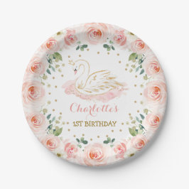 Blush Floral Wreath Swan Princess Birthday Party Pappteller