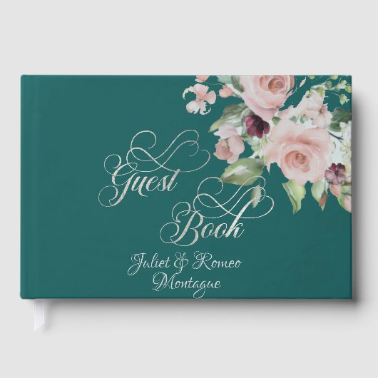 Blush Floral & Wreath - Teal/Silver Gästebuch (Vorderseite)