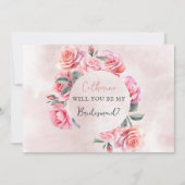 Blush Floral Wreath Will You Be My Bridesmaid Einladung (Vorderseite)