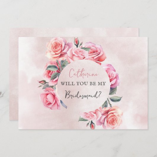Blush Floral Wreath Will You Be My Bridesmaid Einladung (Vorne/Hinten)