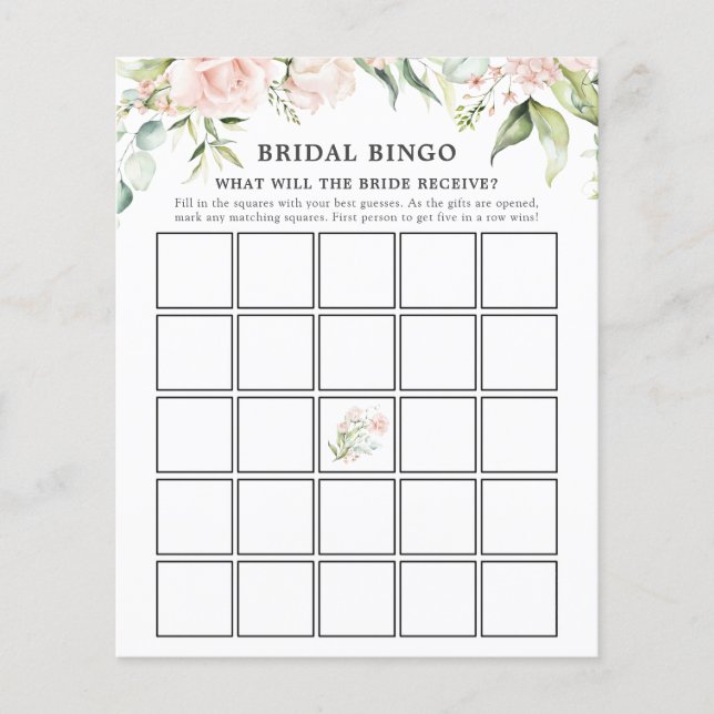 Blush Florals and Greenery Bridal Bingo Game Card (Vorderseite)