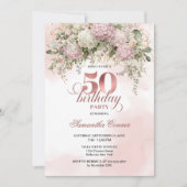 Blush Florals and Greenery Rose Gold 50th Birthday Einladung (Vorderseite)