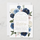Blush Florals Botanical Blue Wedding Einladung (Vorderseite)