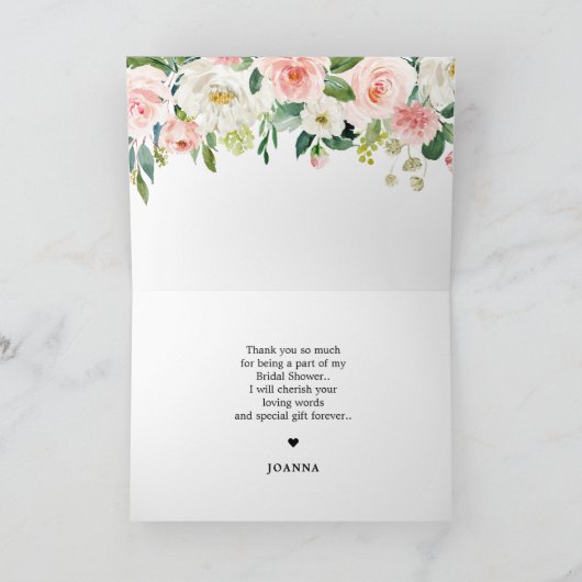 Blush Florals Botanisches Brautparty Vielen Dank Dankeskarte (Innenseite)