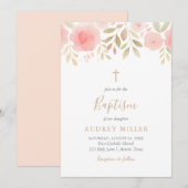Blush Florals Cross Baptisse Einladung (Vorne/Hinten)